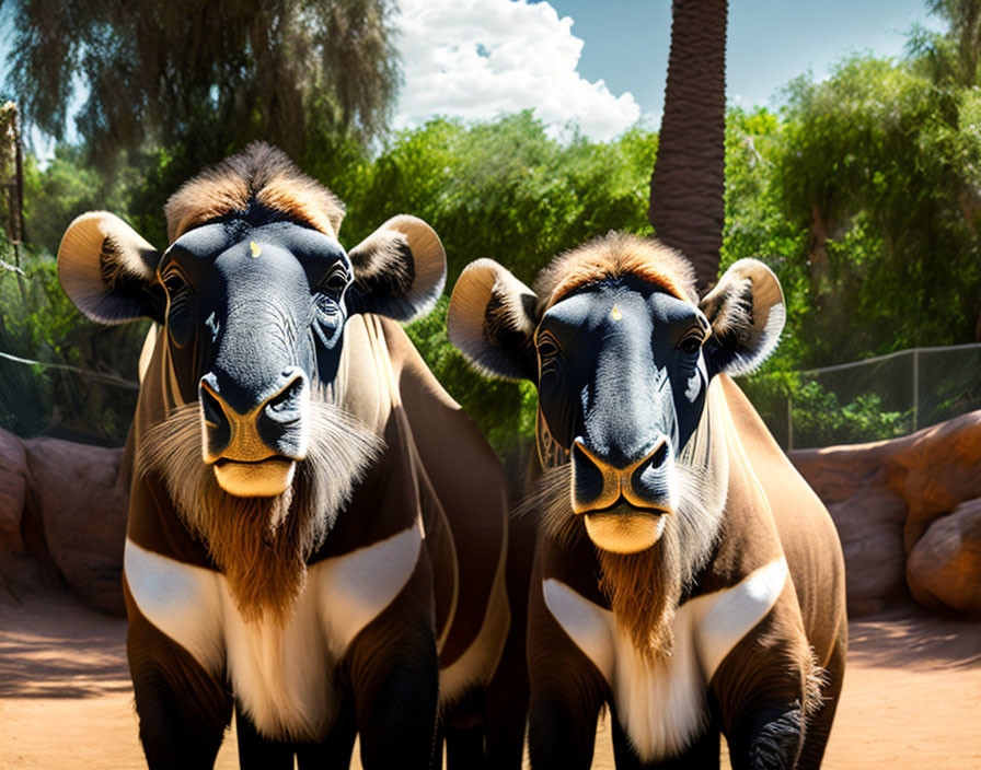 Two Bongo Antelopes in Sunny Savannah Landscape