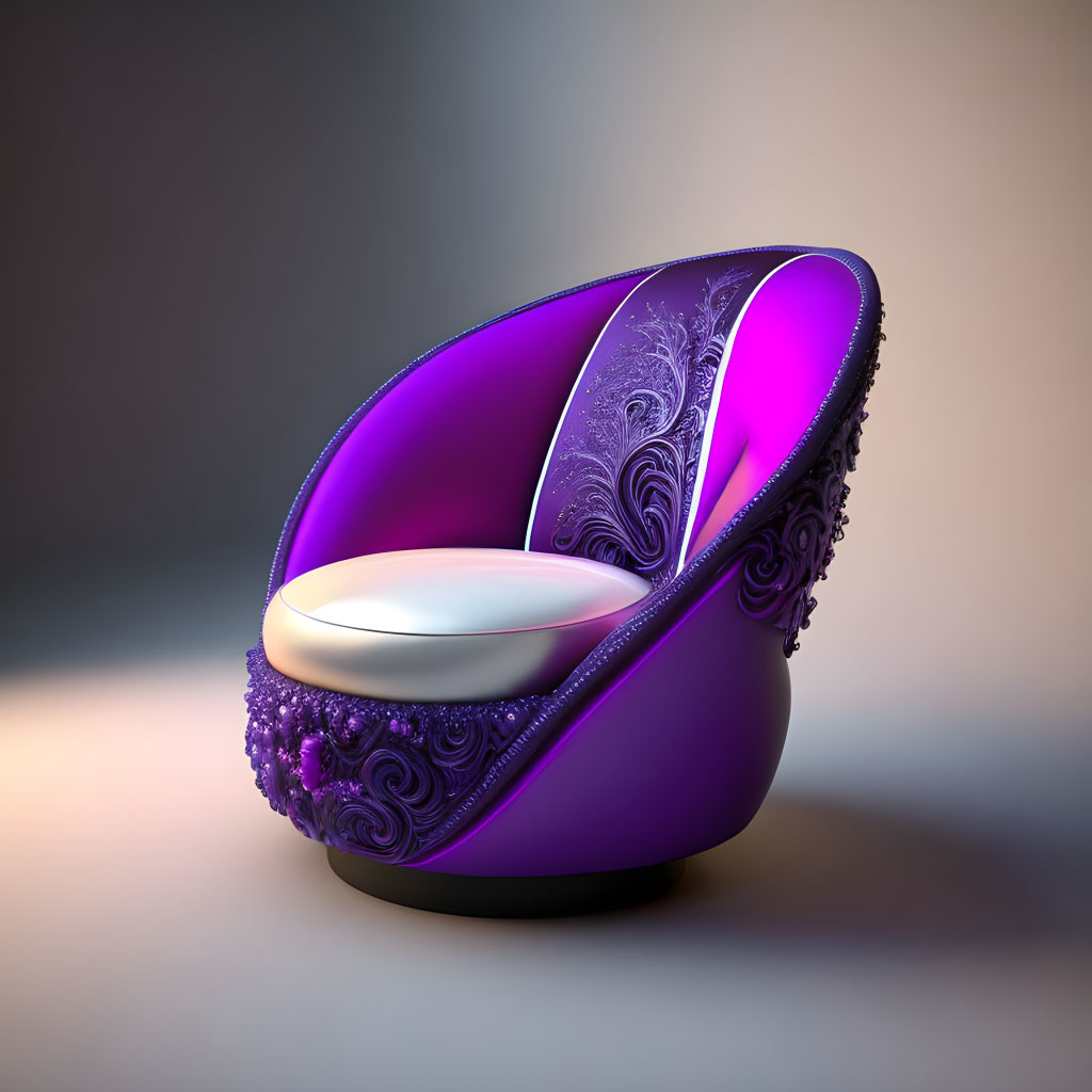 Ornate Purple Chair with Glossy White Seat on Gradient Background