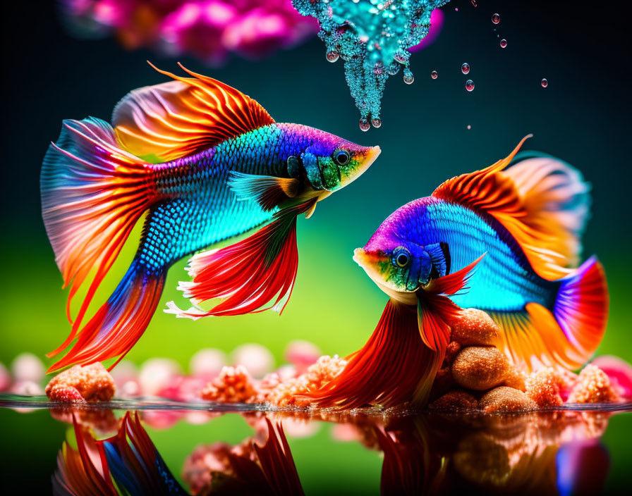 Colorful Betta Fish Encounter in Bubbly Aquarium