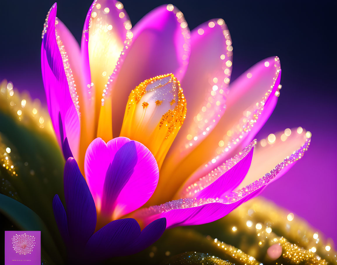 Digital Lotus Flower with Glowing Edges on Dark Bokeh Background