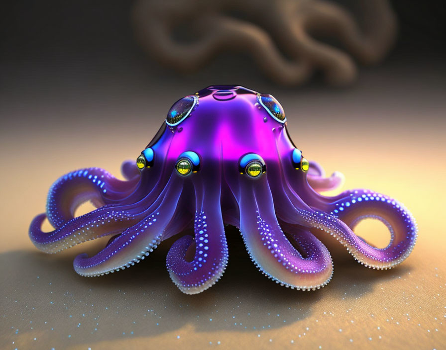 Colorful Stylized Purple Octopus with Shining Orbs and Patterns