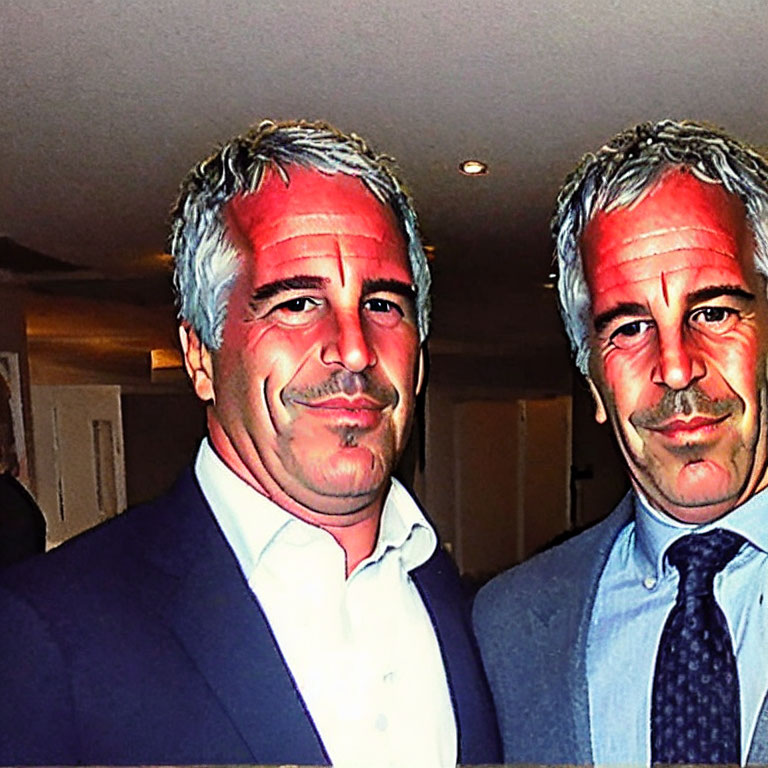 Men with salt-and-pepper hair in suits and ties, possibly twins, smiling.