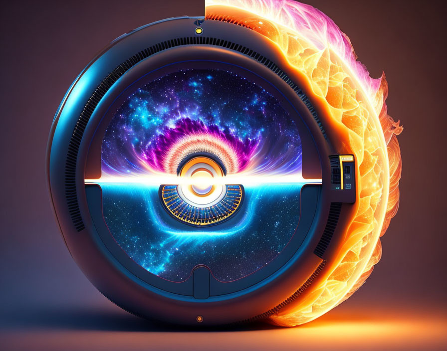 Circular Fiery Orange and Cool Blue Galaxy Fusion Artwork