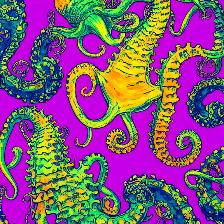 Colorful Tentacle Illustration on Bright Pink Background