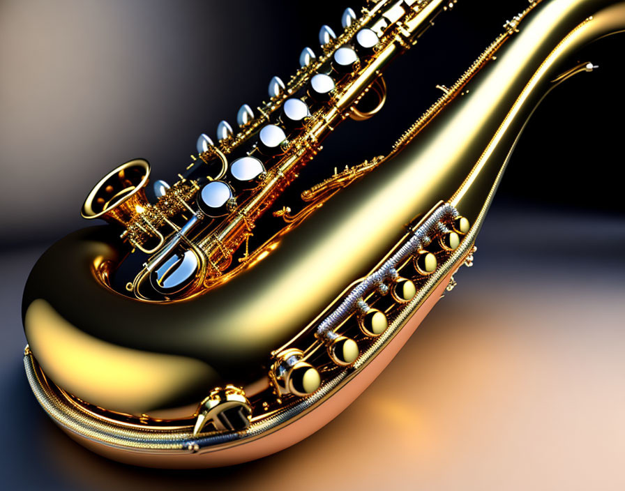 Detailed Close-Up: Golden Saxophone with Intricate Keys and Mechanisms