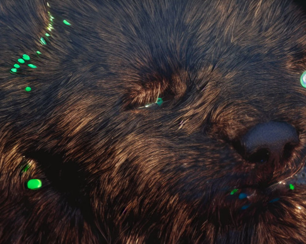 Detailed Close-up of Brown Furry Creature with Green Eyes and Markings