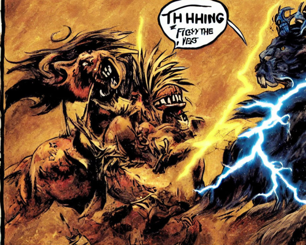 Muscular character in battle with crackling energy - Comic Book Panel