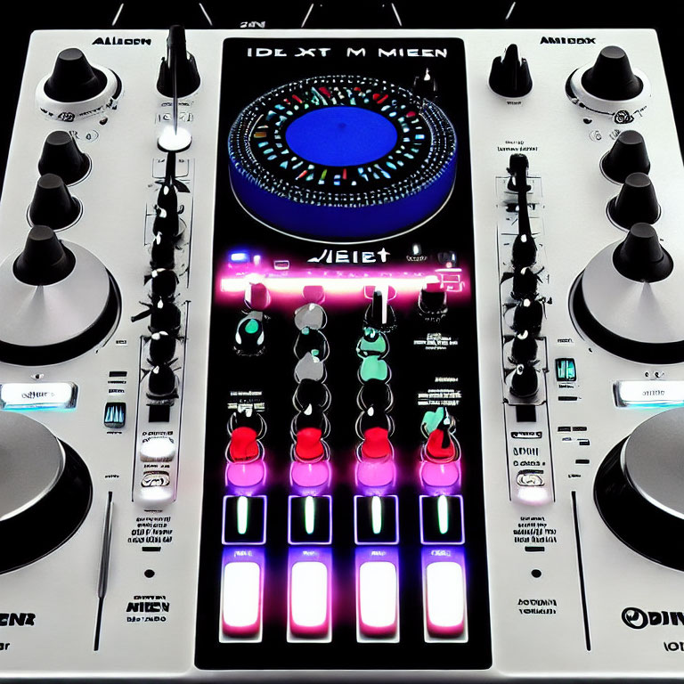 Dual Turntable DJ Mixer with Colorful Illuminated Controls