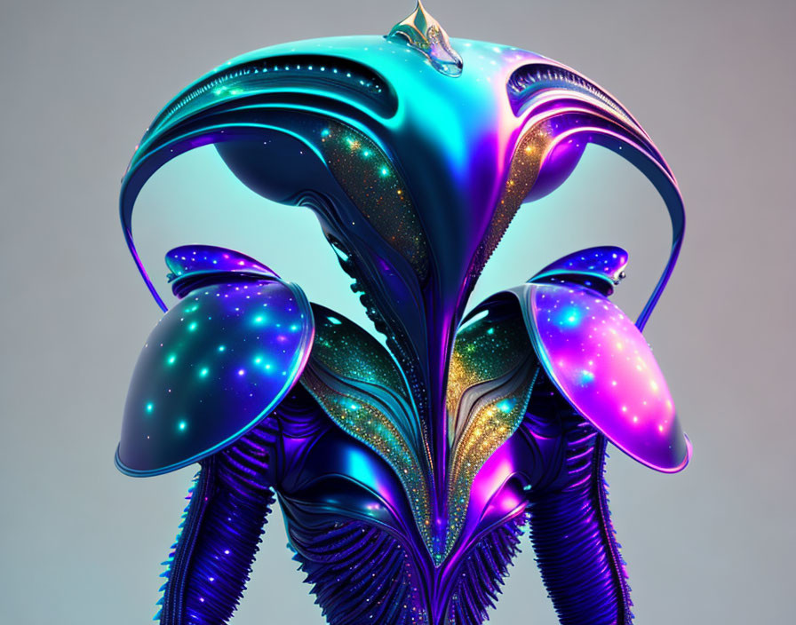 Futuristic alien armor with vivid colors and cosmic textures