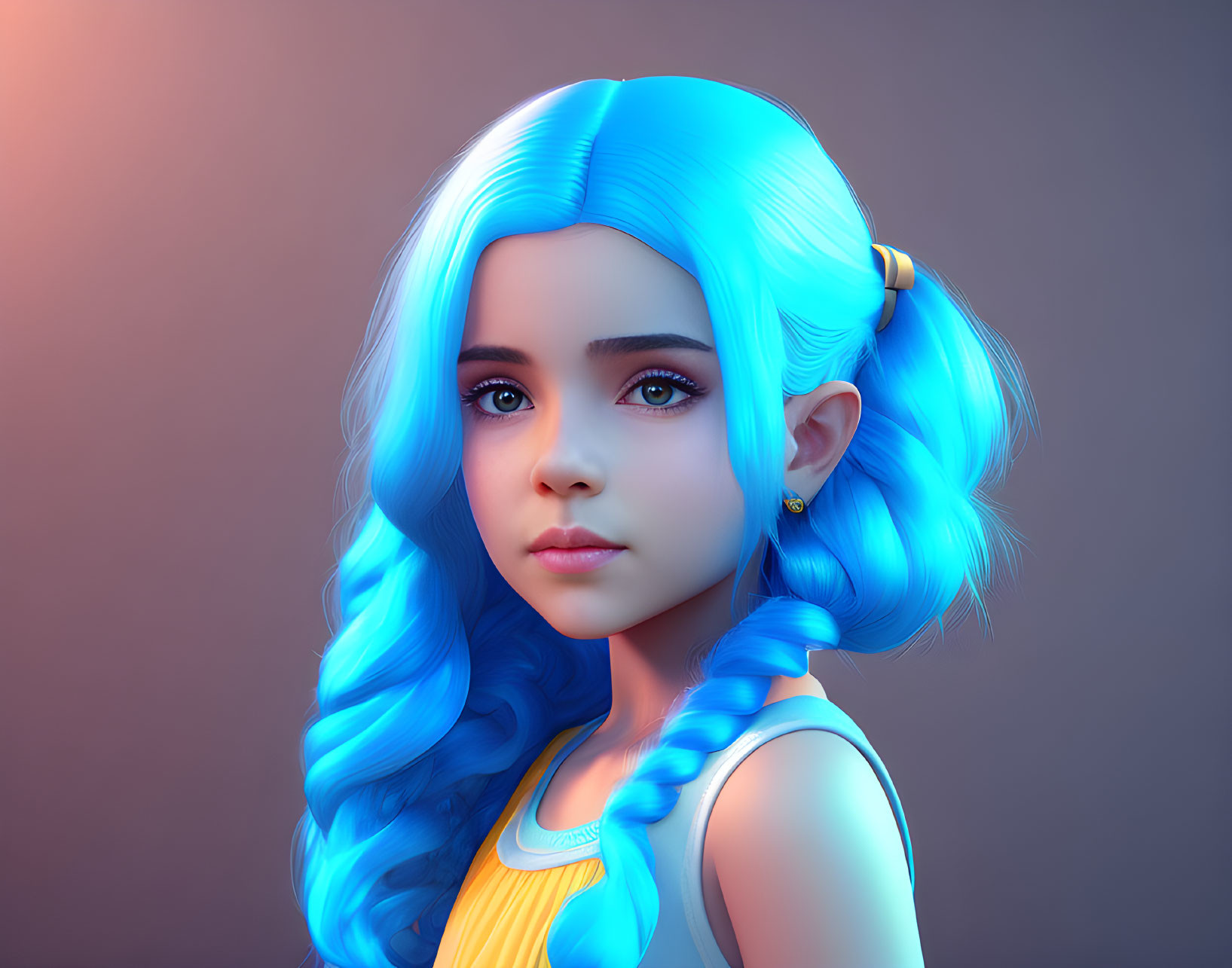 Vibrant Blue Hair Girl in 3D Digital Illustration