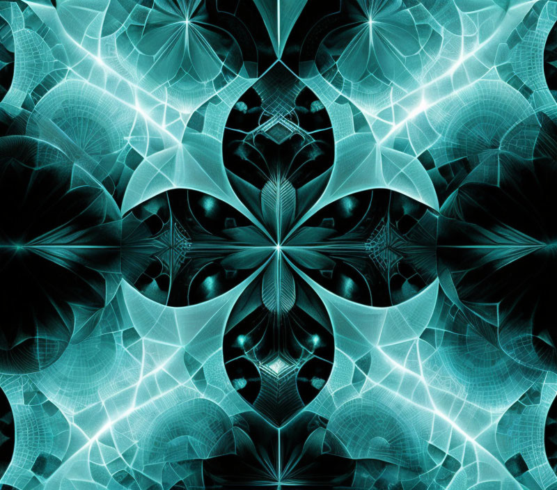 Symmetrical teal and black fractal pattern design