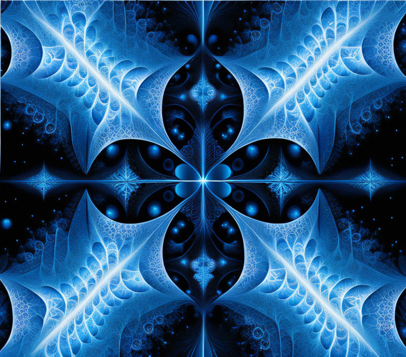 Symmetrical Blue Fractal Pattern with Star-like Highlights