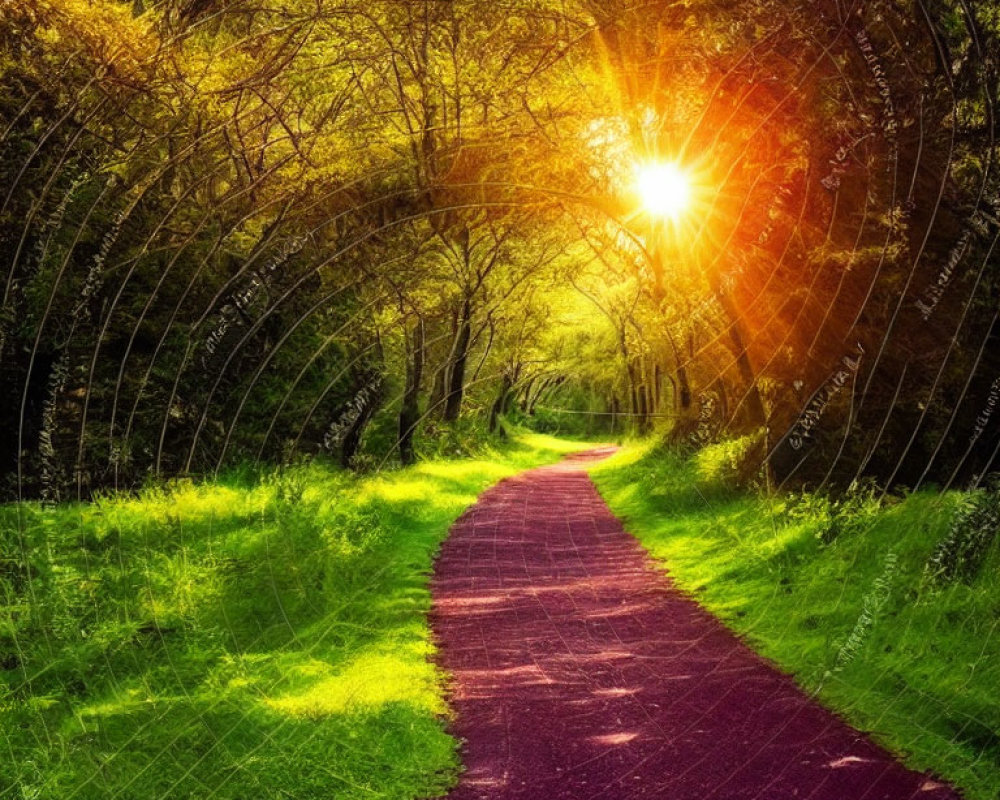 Serene Path with Sunlight Through Green Trees