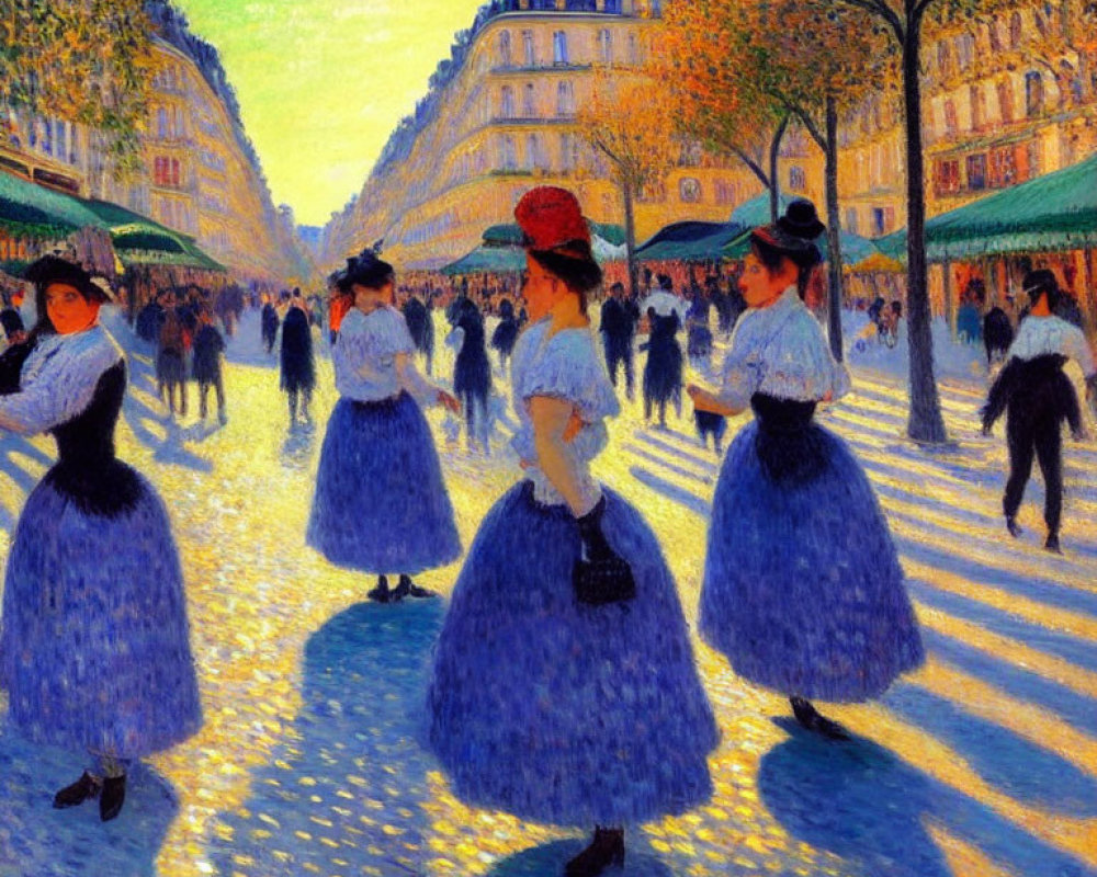 Bustling Parisian Boulevard with Elegantly Dressed People