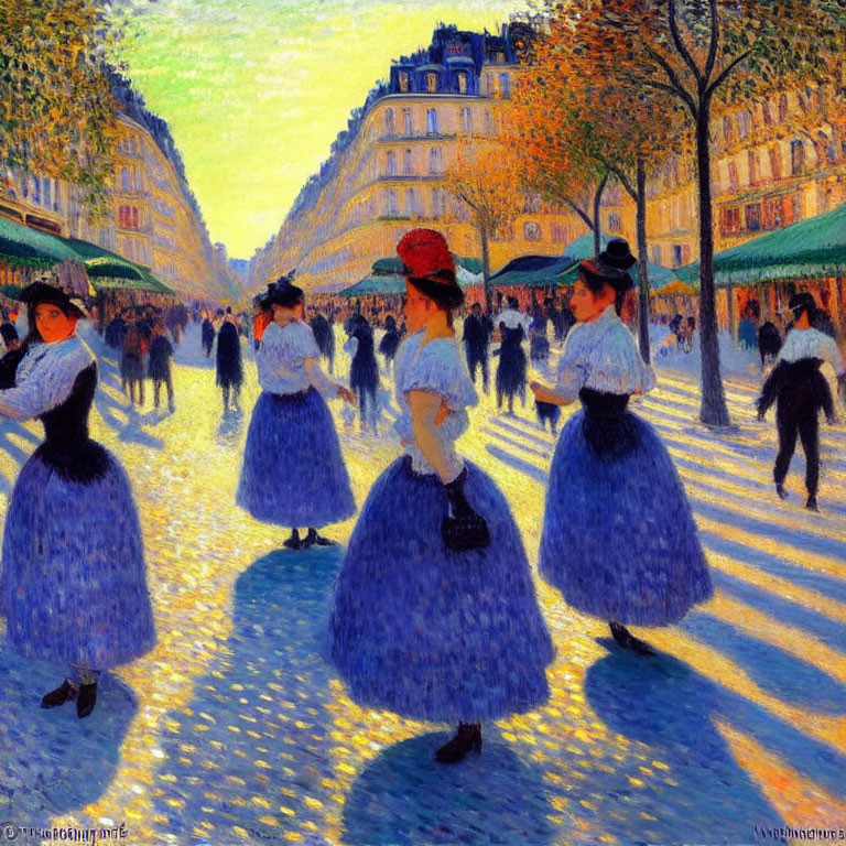 Bustling Parisian Boulevard with Elegantly Dressed People