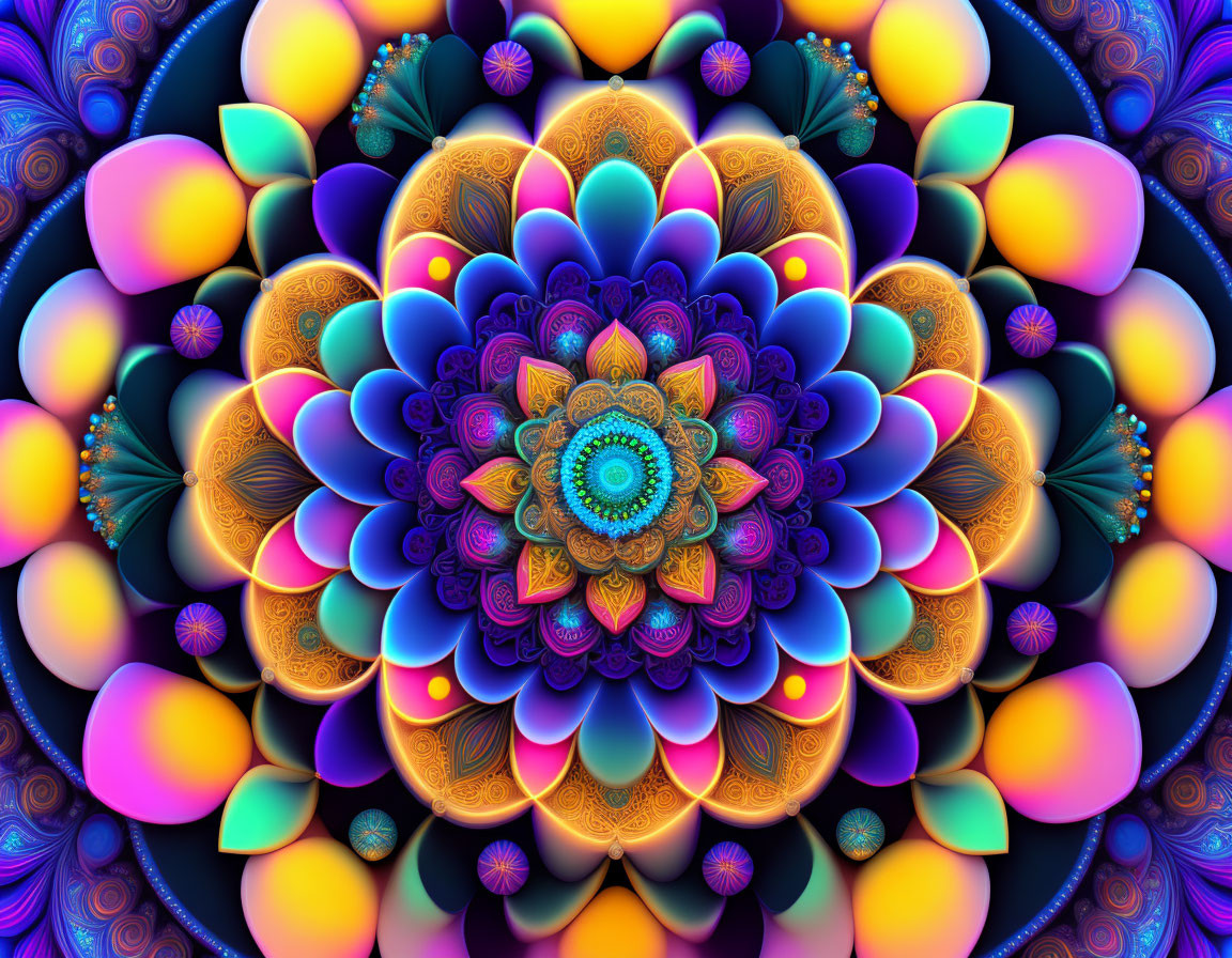 Colorful Symmetrical Mandala Fractal Art with Spectrum of Colors