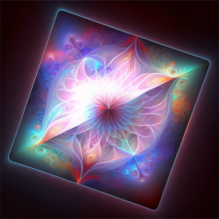 Colorful abstract artwork: luminous flower pattern with swirls and orbs