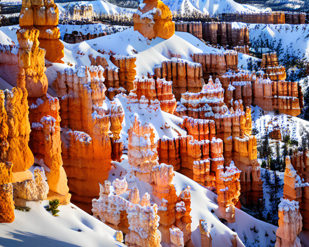 Red-Orange Hoodoos in Snow at Bryce Canyon National Park