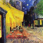 Colorful Van Gogh-style street cafe night scene with starry sky