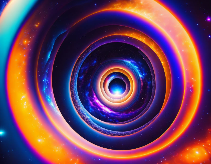 Colorful Cosmic Spiral Artwork in Blue, Purple, Orange, and Yellow