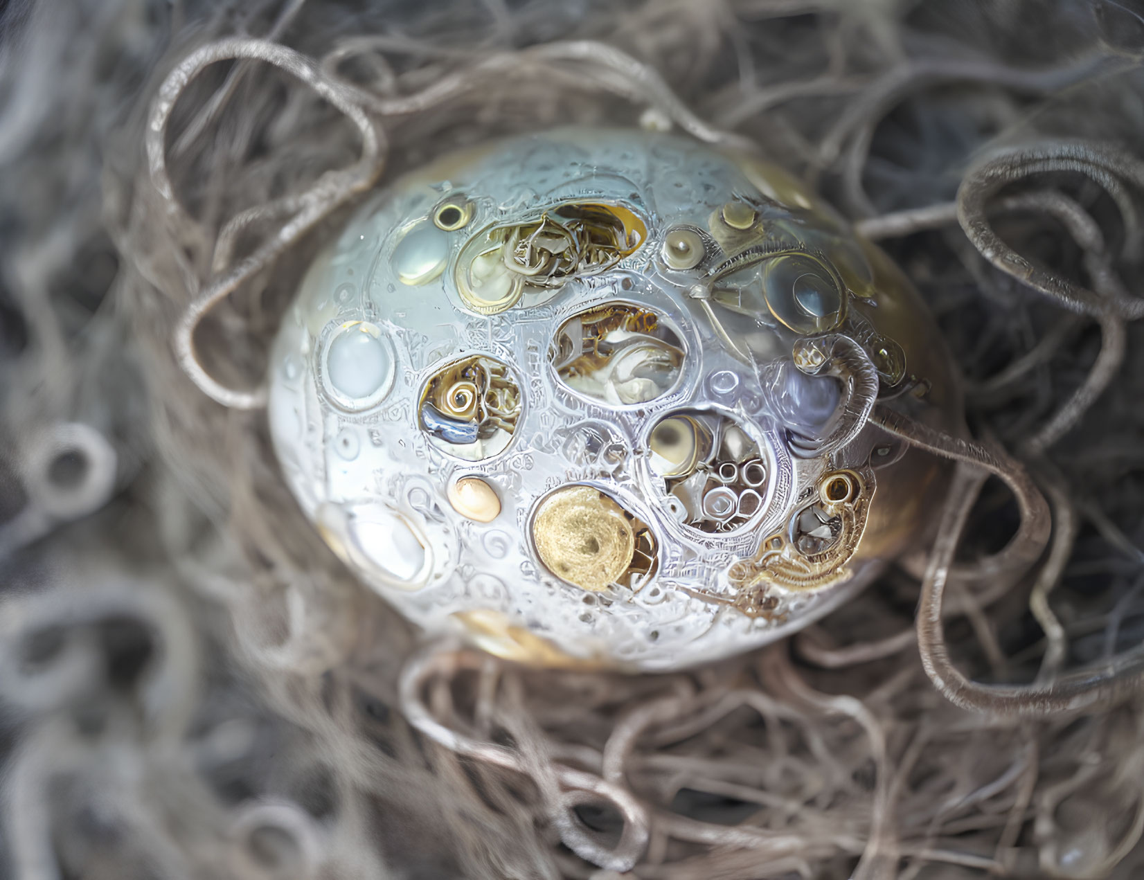 Intricate Clockwork Gears and Watch Parts Embedded in Decorative Orb