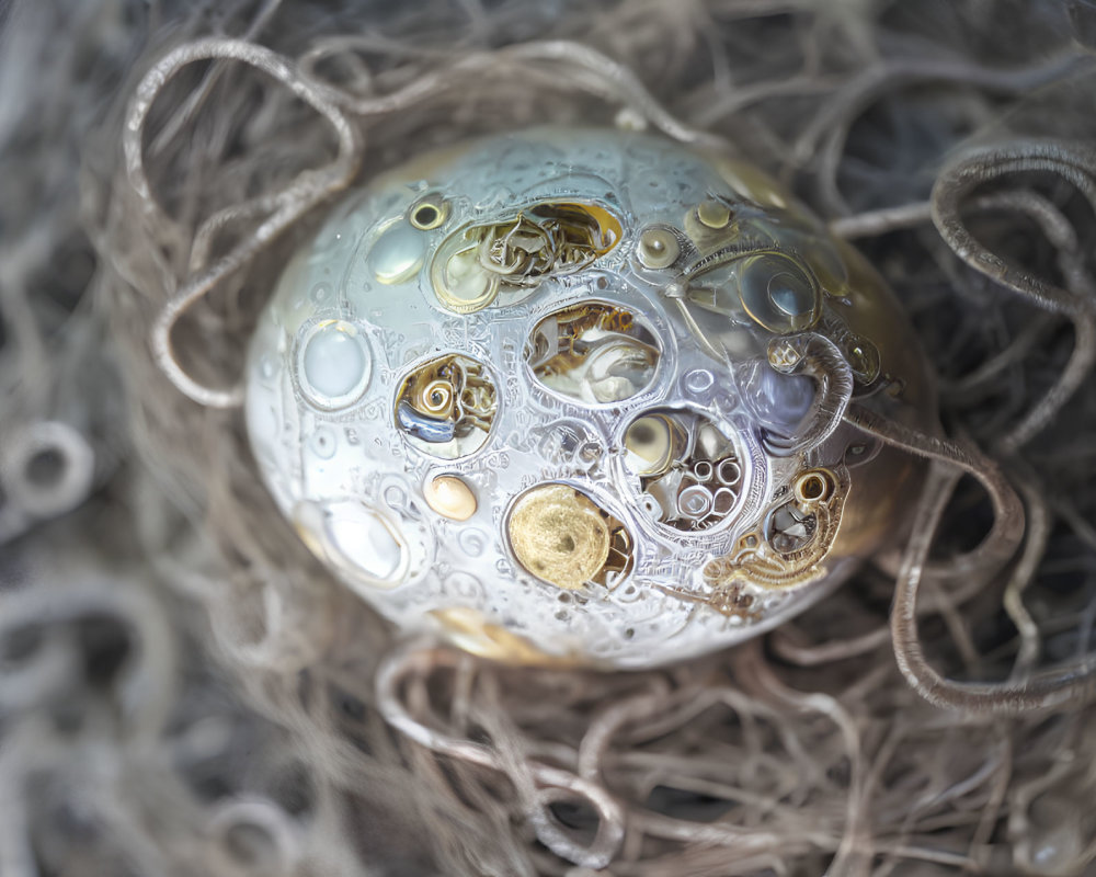 Intricate Clockwork Gears and Watch Parts Embedded in Decorative Orb