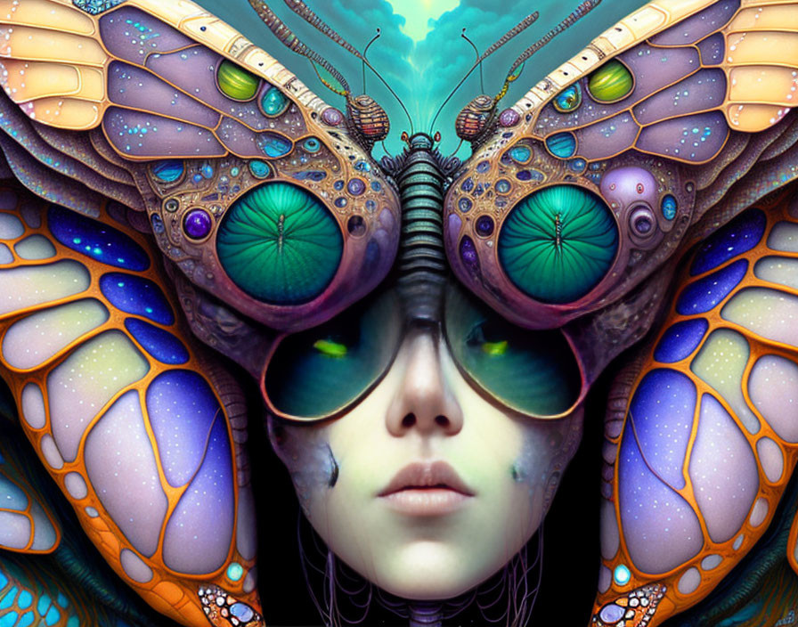 Digital artwork: Woman's face merges with butterfly features