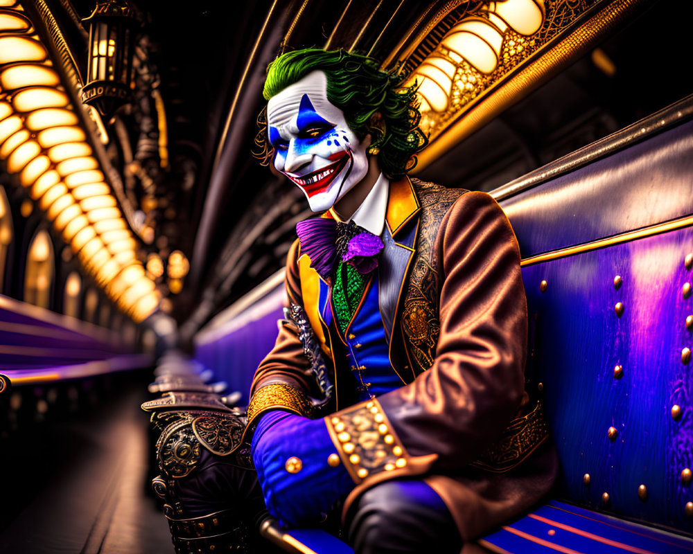 Elaborate Joker Costume in Richly Colored Interior