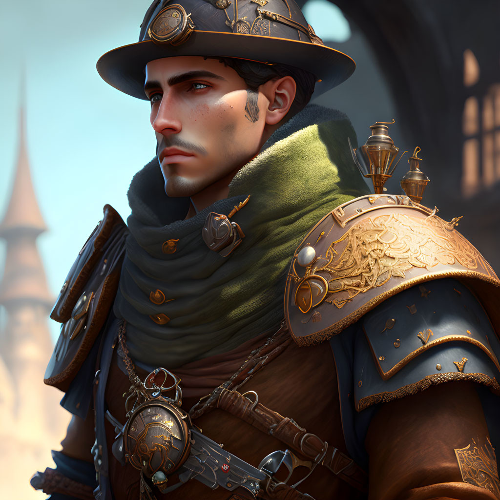 Detailed Digital Portrait of Stern Man in Fantasy Military Uniform