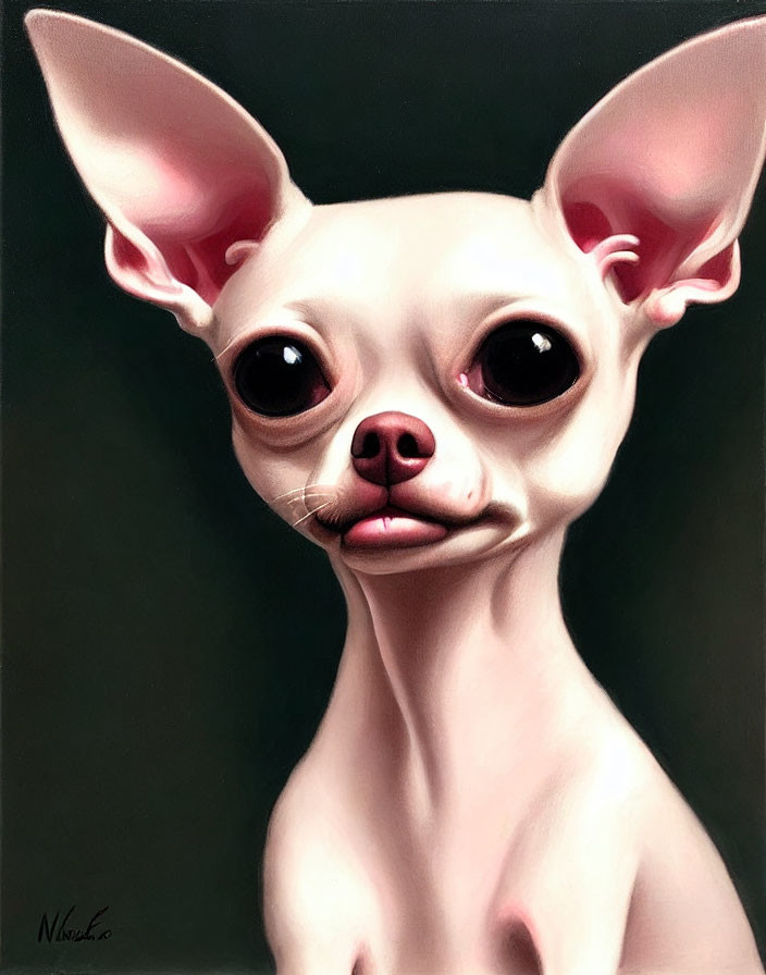 Stylized painting of Chihuahua with large eyes and ears