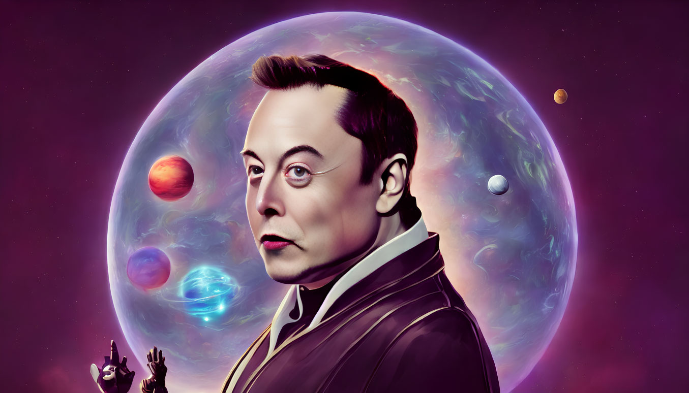 Colorful Planetary Background in Stylized Man Portrait