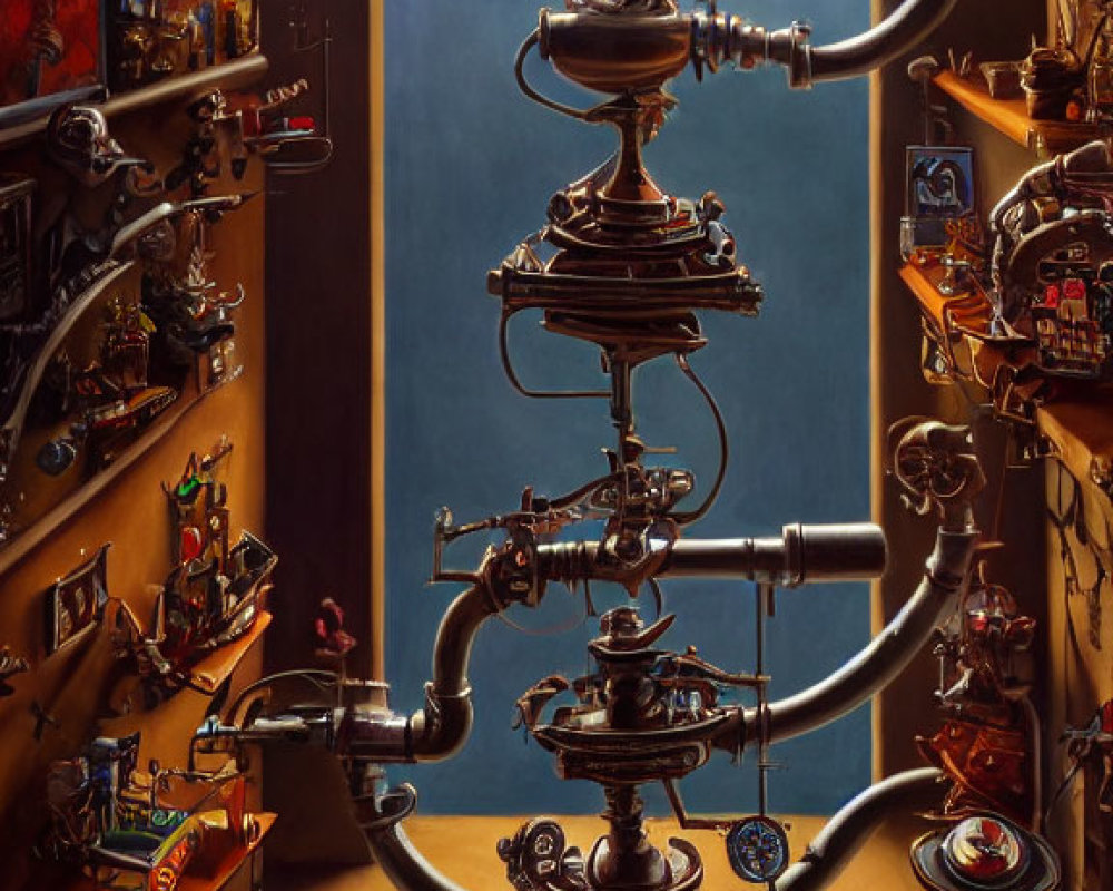 Intricate Steampunk-Style Coffee Machine in Whimsical Room