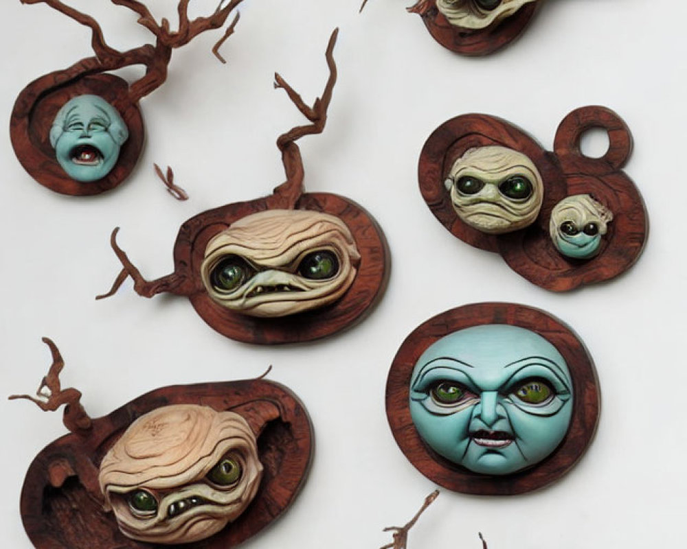 Whimsical Wooden Sculptures with Fantastical Faces