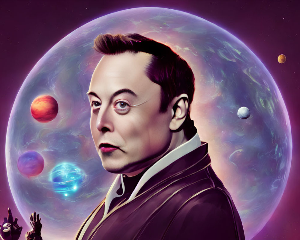 Colorful Planetary Background in Stylized Man Portrait