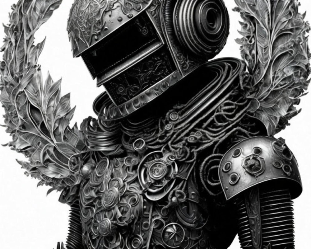 Detailed Plumed Helmet Armor with Floral & Mechanical Design