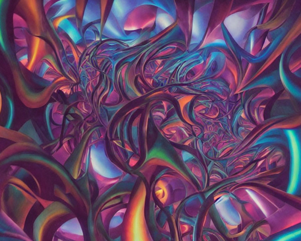 Abstract art with interwoven shapes in purple, blue, and pink