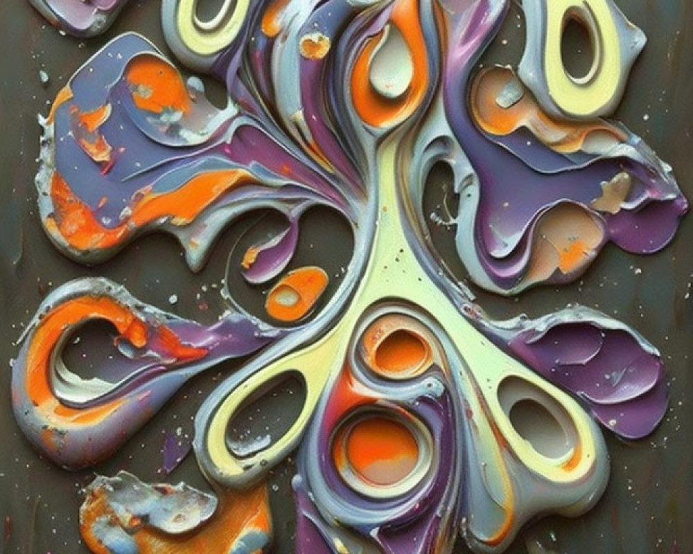 Vibrant Orange, Purple, and White Swirling Paint Art with Organic Patterns