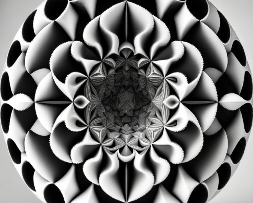 Monochromatic 3D fractal with geometric shapes for optical illusion