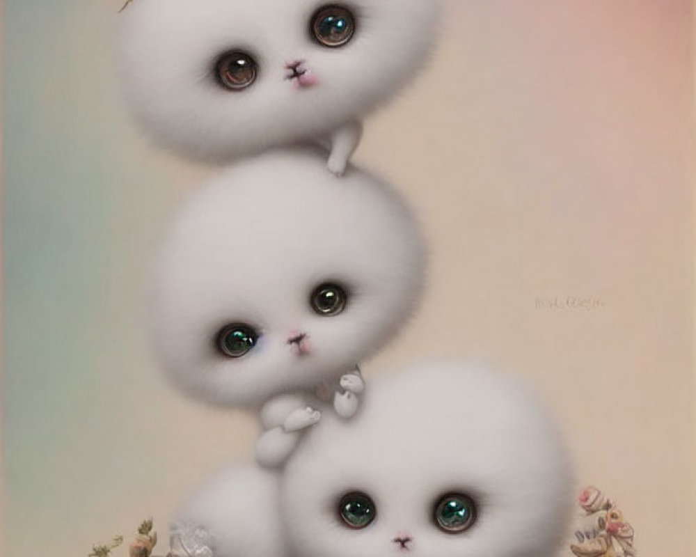 Illustration of Three Fluffy Creatures with Flowers