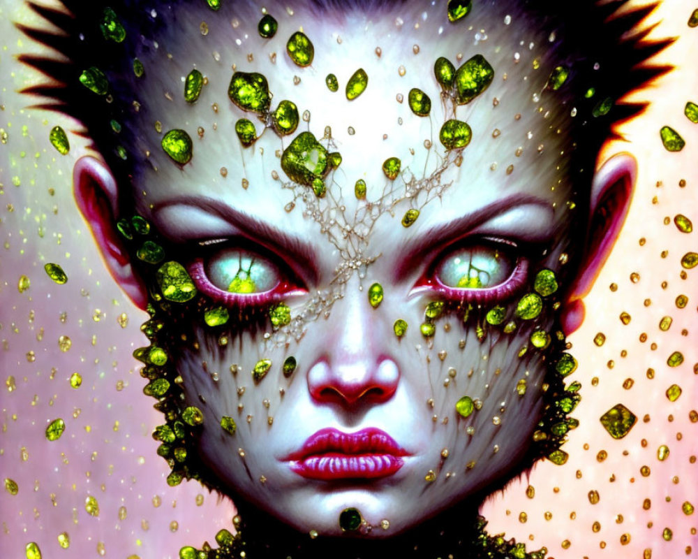 Fantasy Artwork: Creature with Green Eyes and Gem-like Skin Growth