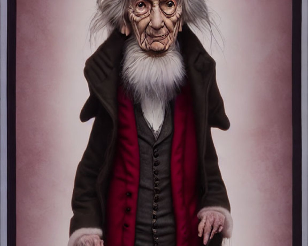 Elderly man with top hat, long coat, and white beard portrait.