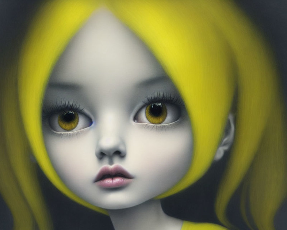 Illustration of girl with large expressive eyes and yellow hair