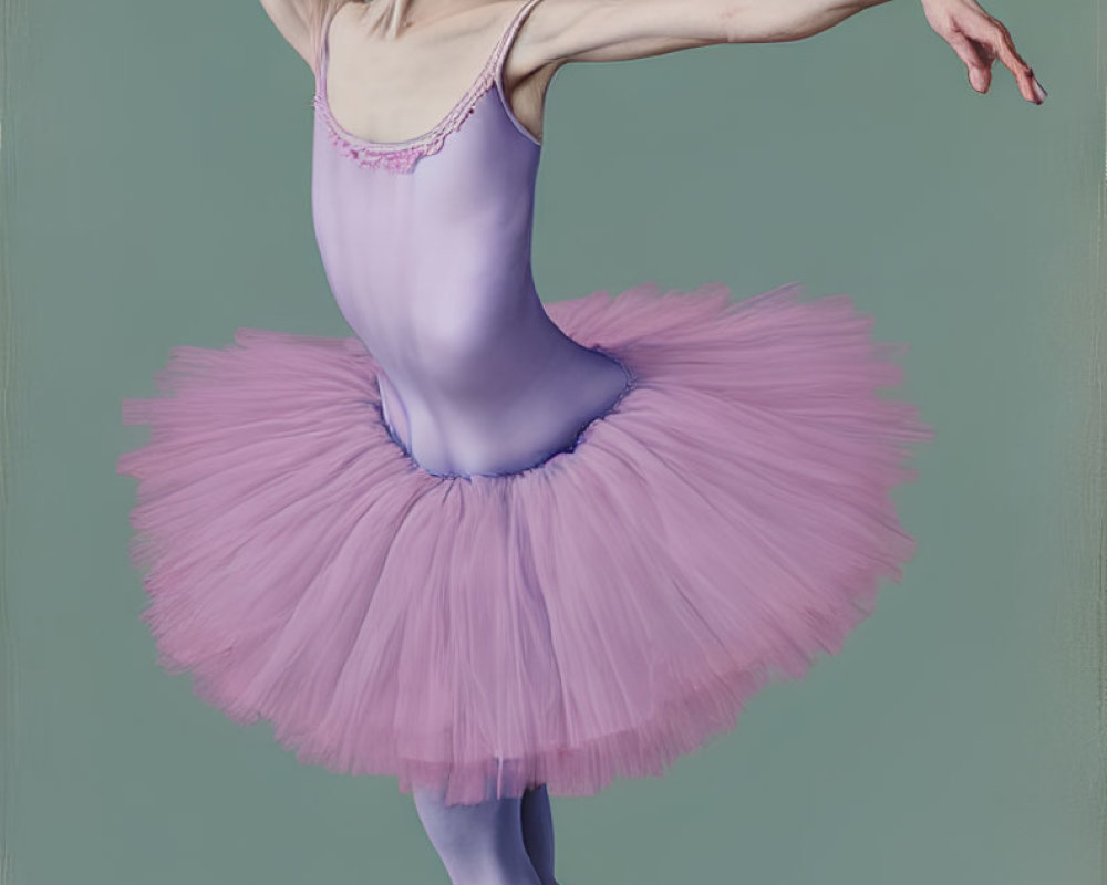 Stylized illustration of young ballerina in purple tutu and ballet shoes