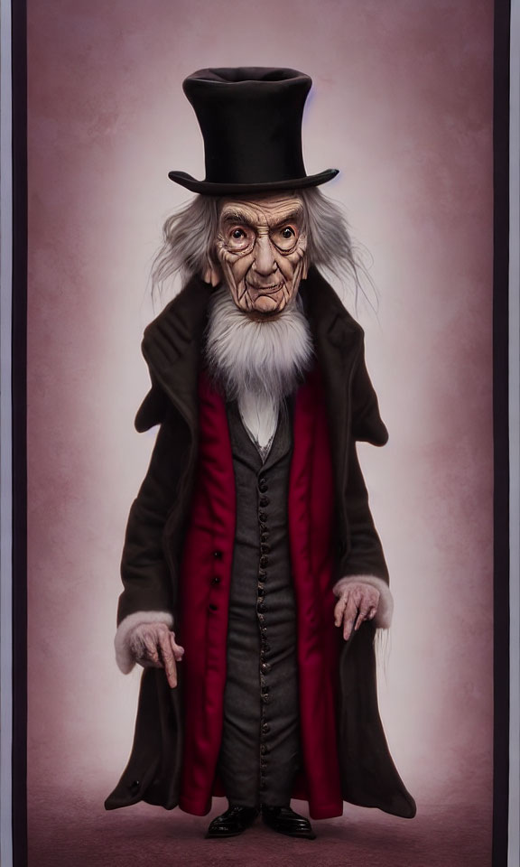 Elderly man with top hat, long coat, and white beard portrait.