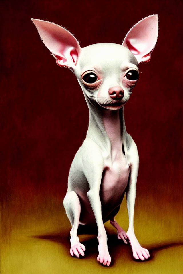 Illustration of Chihuahua with Oversized Features on Warm Background