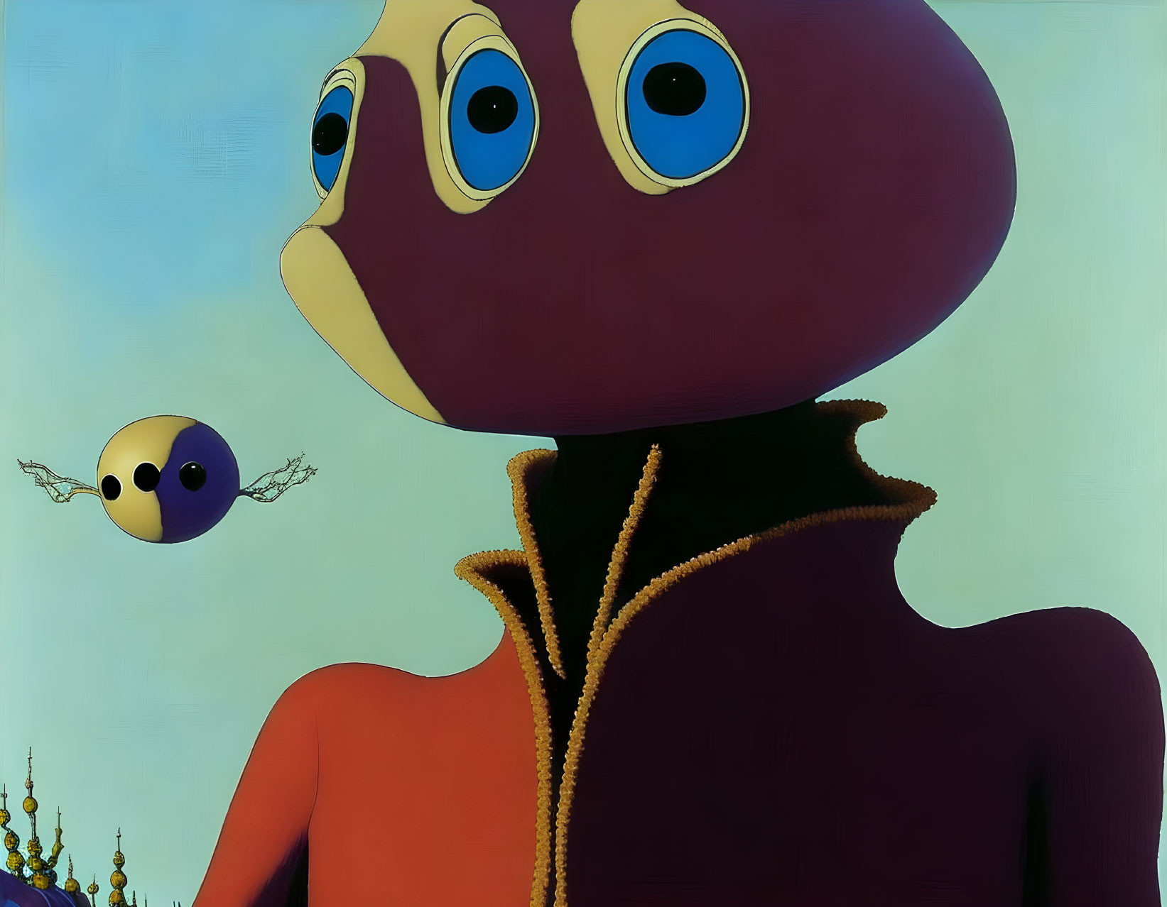 Purple Character with Blue Eyes and Orb on Blue Backdrop