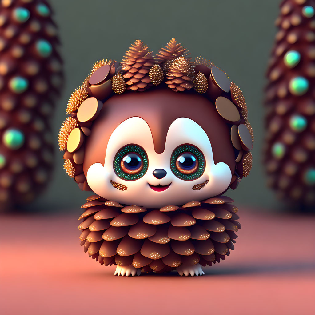 Stylized 3D animated hedgehog character with sparkly eyes and soft brown cones