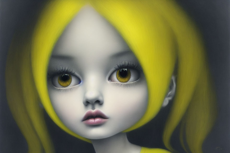 Illustration of girl with large expressive eyes and yellow hair