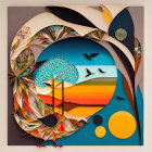 Vibrant Abstract Paper Art: Geometric Shapes, Birds, Fish, and Nature Forms