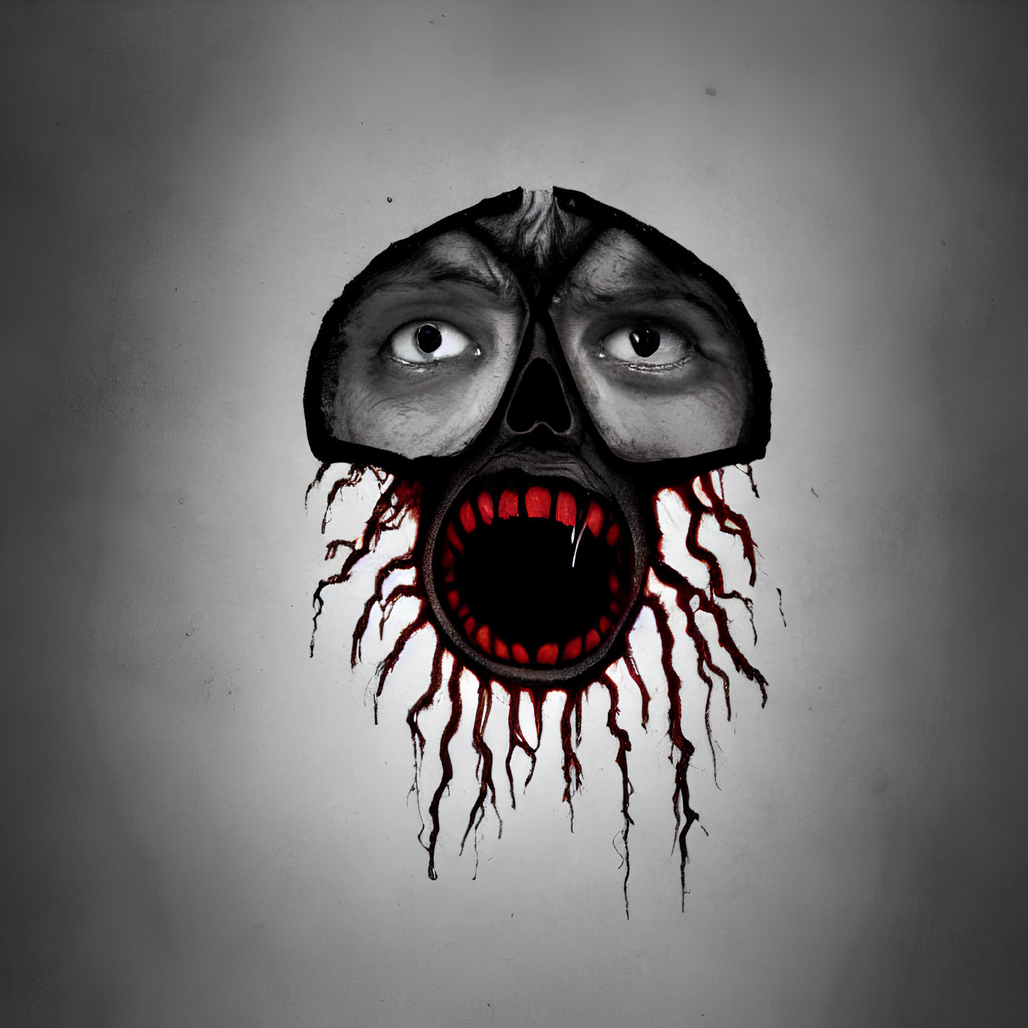 Inverted face with two illusions: red mouth, dark eyes